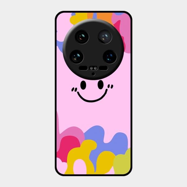 Cute Pink Smiley Multicolor Glass Case For Xiaomi 14 Ultra