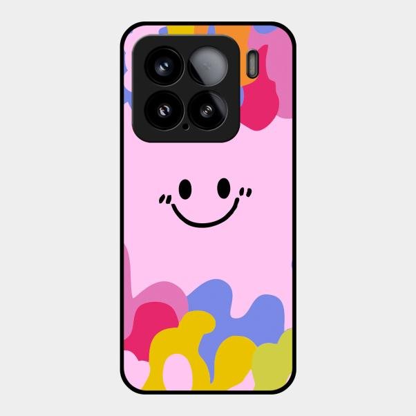 Cute Pink Smiley Multicolor Glass Case For Xiaomi 15 5G