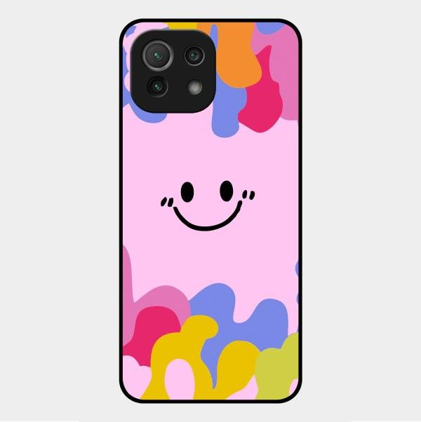 Cute Pink Smiley Multicolor Glass Case For Xiaomi Mi 11 Lite