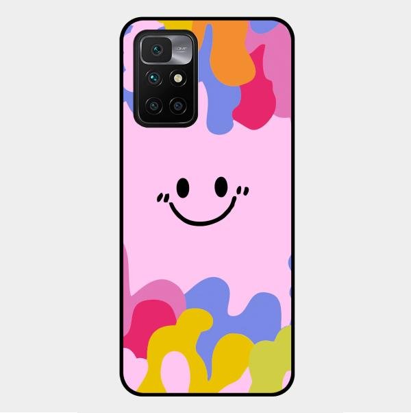 Cute Pink Smiley Multicolor Glass Case For Xiaomi Redmi 10 Prime 2022