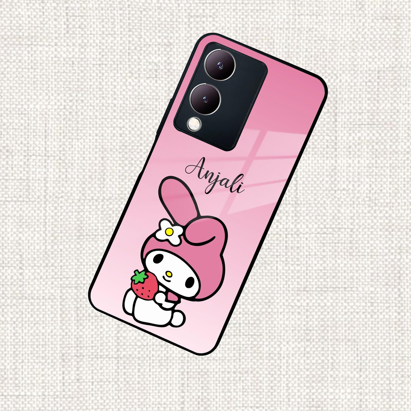 Pink Bunny Glass Case Cover For Vivo