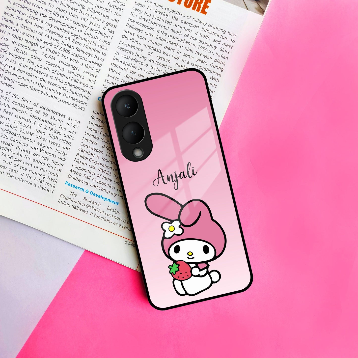 Pink Bunny Glass Case Cover For Vivo