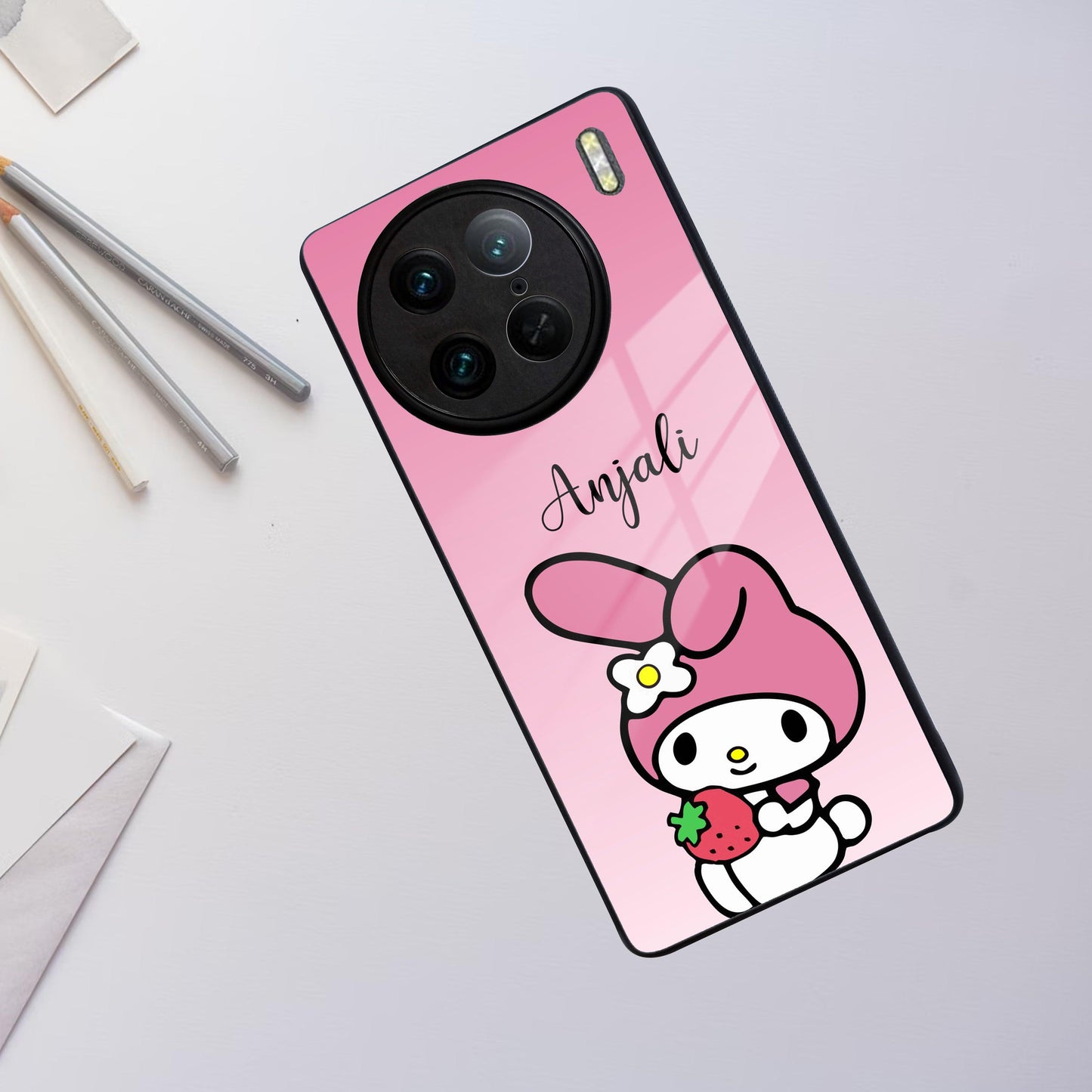 Pink Bunny Glass Case Cover For Vivo