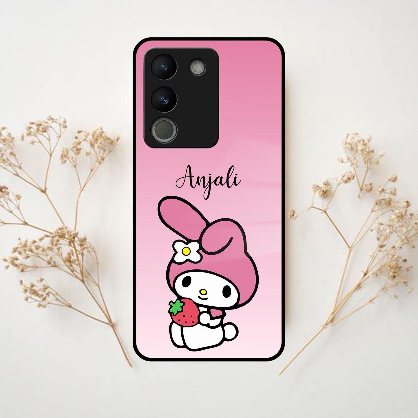 Pink Bunny Glass Case Cover For Vivo