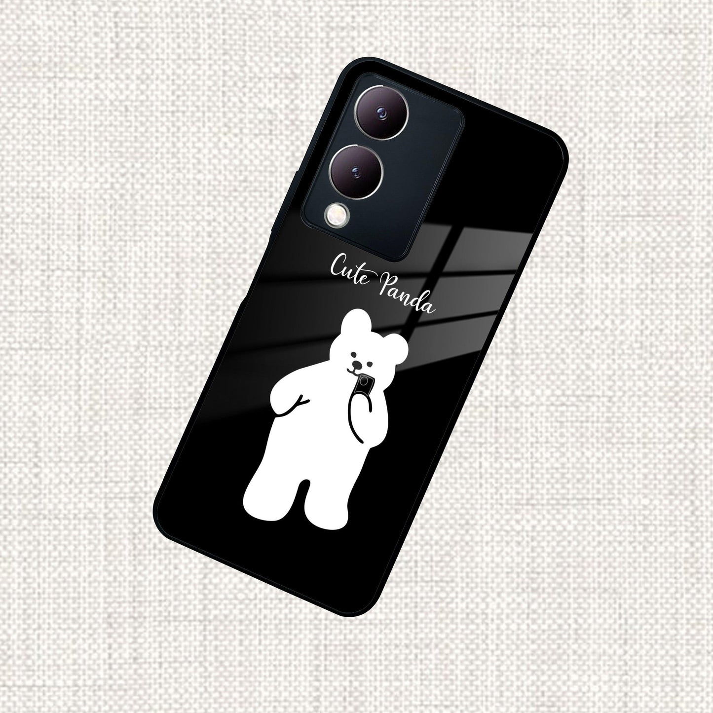 White Panda Glass Case Cover For Vivo