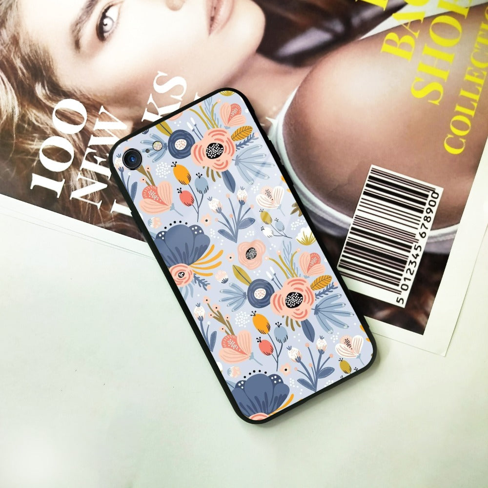 Dewy Flower Mix Glass Case Cover For iPhone