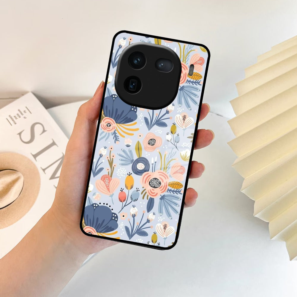 Dewy Flower Mix Glass Case Cover For iQOO