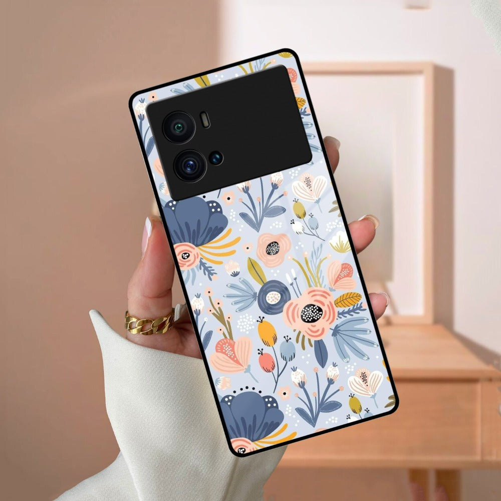 Dewy Flower Mix Glass Case Cover For iQOO