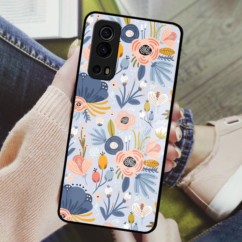 Dewy Flower Mix Glass Case Cover For iQOO