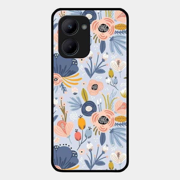Dewy Flower Mix Glass Case Cover For Realme C33 2023