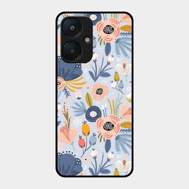 Dewy Flower Mix Glass Case Cover For Redmi 13C 5G