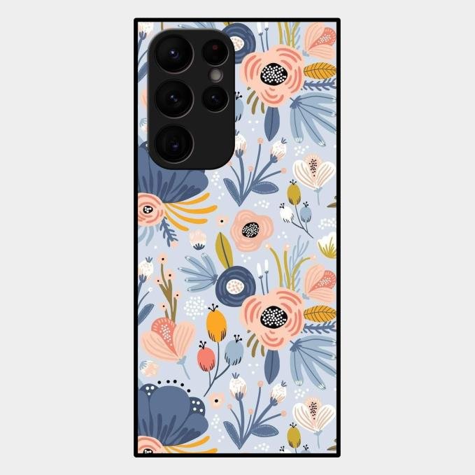 Dewy Flower Mix Glass Case Cover For Samsung Galaxy S22 Ultra 5G