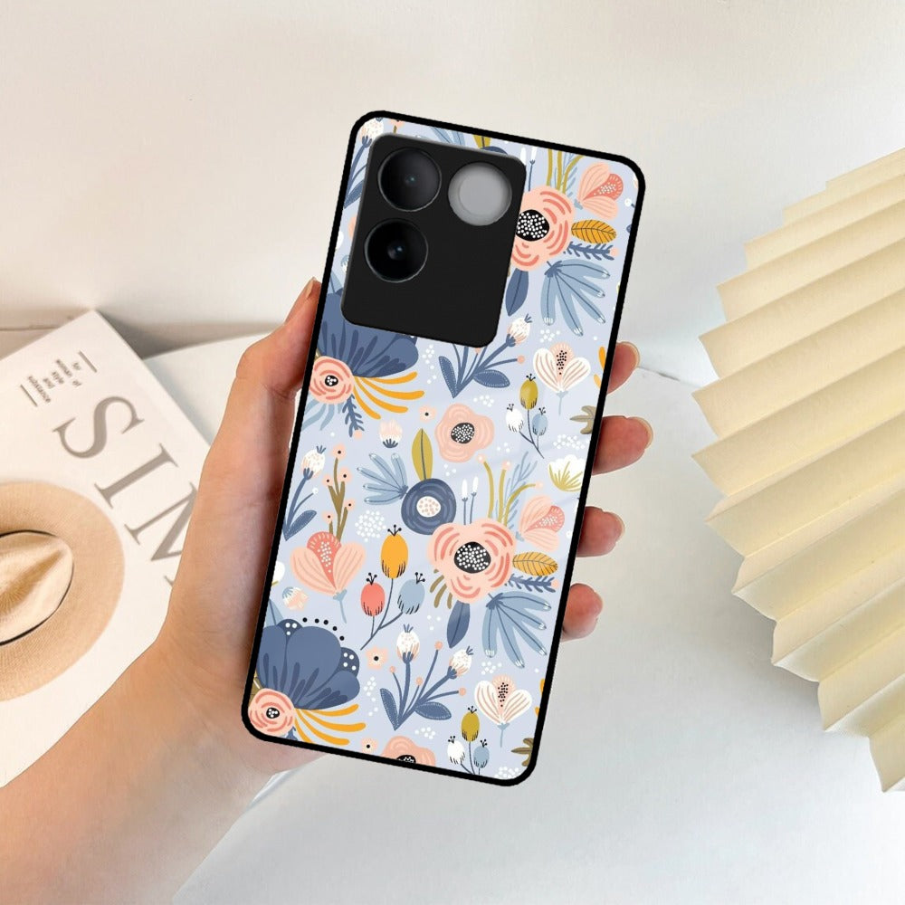 Dewy Flower Mix Glass Case Cover For iQOO