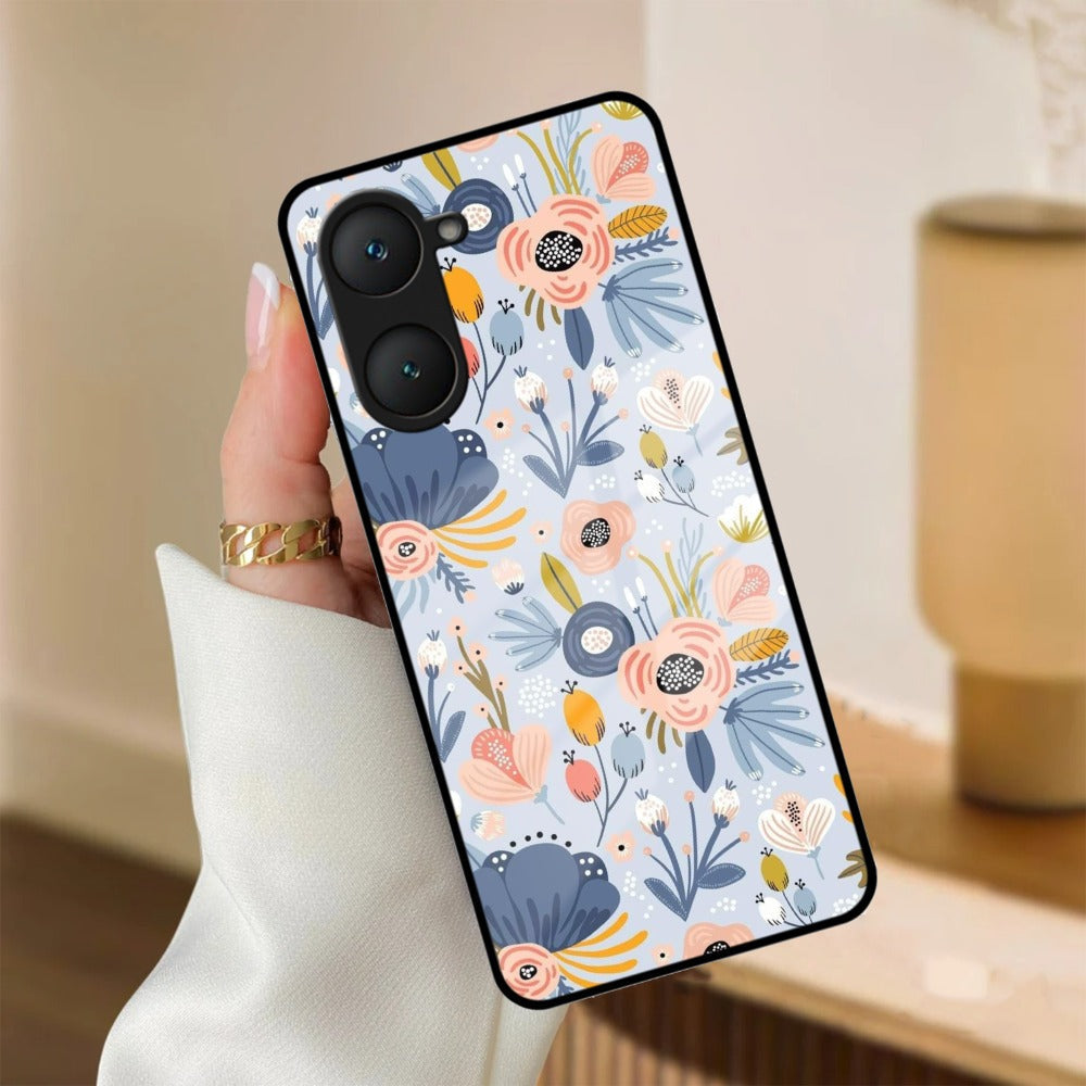 Dewy Flower Mix Glass Case Cover For iQOO