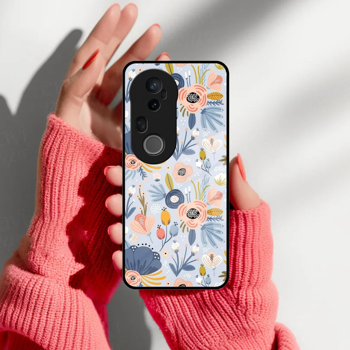 Dewy Flower Mix Glass Case Cover For Vivo