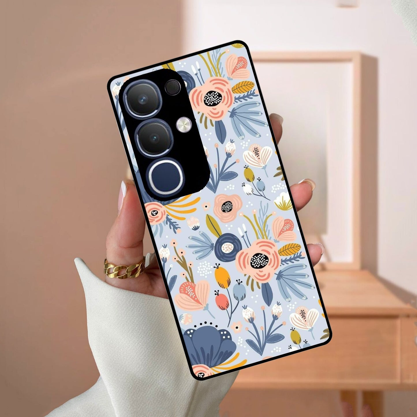 Dewy Flower Mix Glass Case Cover For Vivo