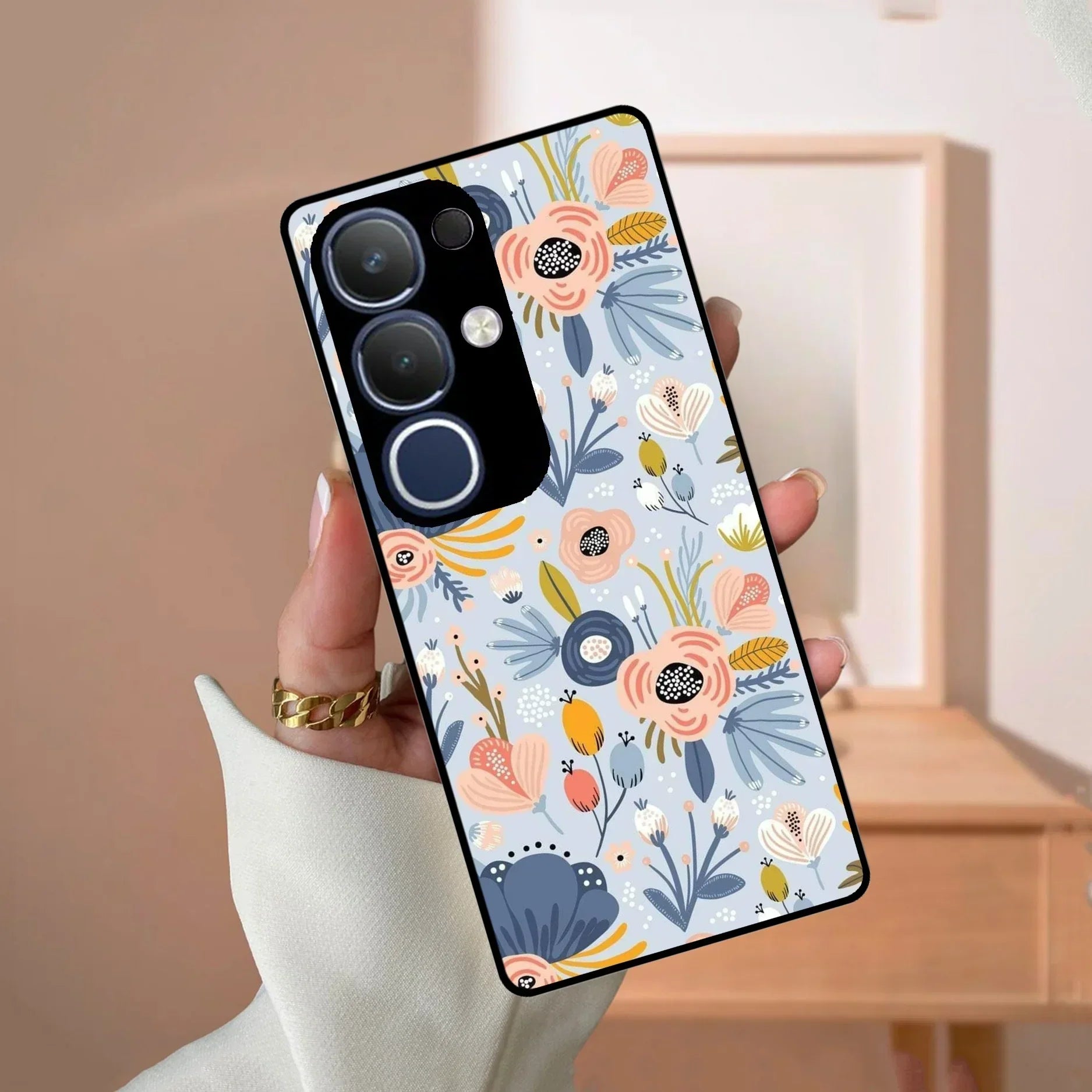 Dewy Flower Mix Glass Case Cover For Vivo - ShopOnCliQ