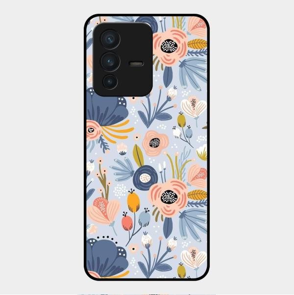 Dewy Flower Mix Glass Case Cover For Vivo V23 5G