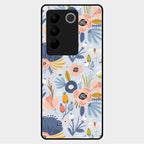 Dewy Flower Mix Glass Case Cover For Vivo V27 5G