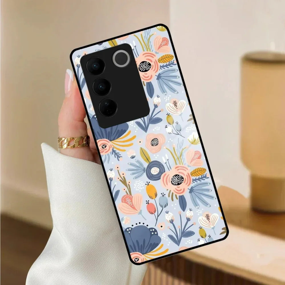 Dewy Flower Mix Glass Case Cover For Vivo - ShopOnCliQ