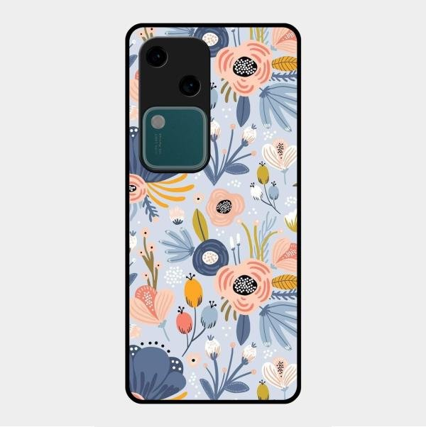 Dewy Flower Mix Glass Case Cover For Vivo V30 5G