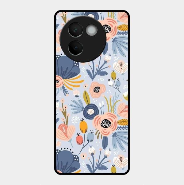 Dewy Flower Mix Glass Case Cover For Vivo V30E 5G