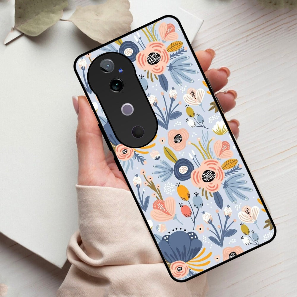 Dewy Flower Mix Glass Case Cover For iQOO