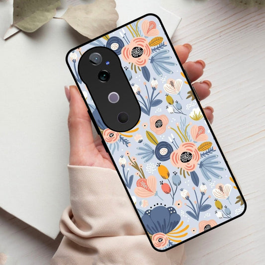 Dewy Flower Mix Glass Case Cover For iQOO