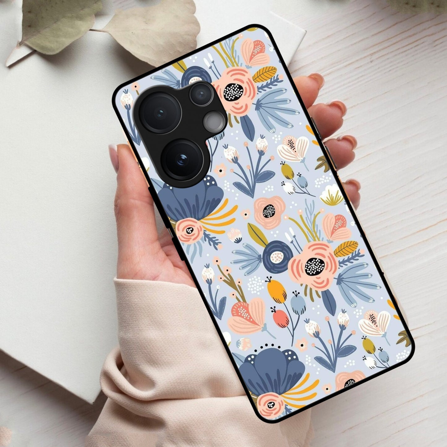 Dewy Flower Mix Glass Case Cover For Vivo