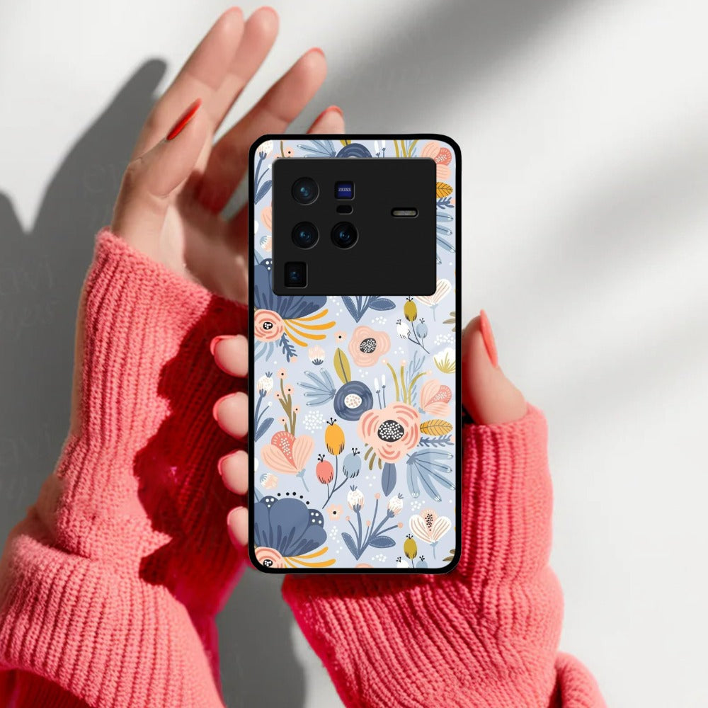 Dewy Flower Mix Glass Case Cover For Vivo