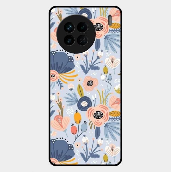 Dewy Flower Mix Glass Case Cover For Vivo X90 5G
