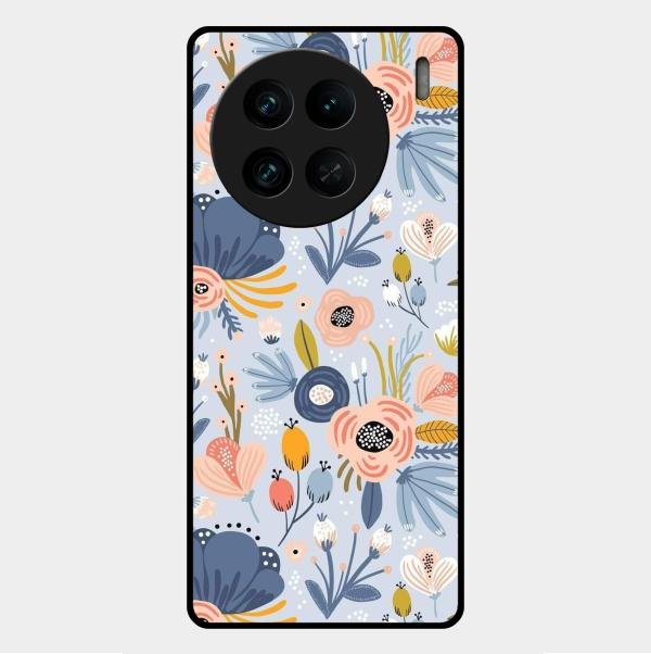 Dewy Flower Mix Glass Case Cover For Vivo X90 Pro 5G