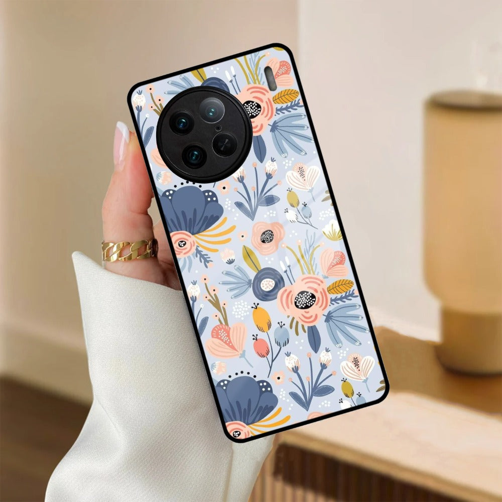 Dewy Flower Mix Glass Case Cover For iQOO