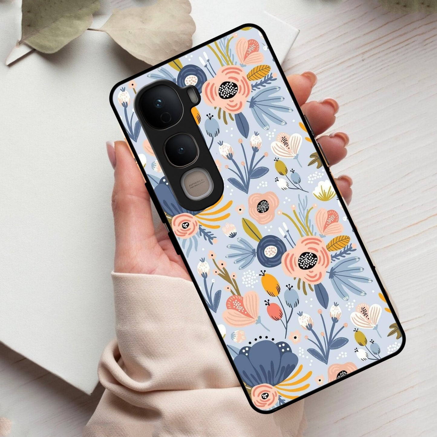 Dewy Flower Mix Glass Case Cover For Vivo