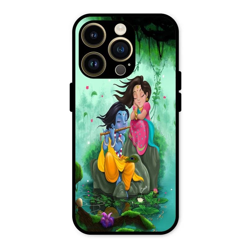 Divine Harmony Radha Krishna Glass Phone Case For iPhone 14 Pro