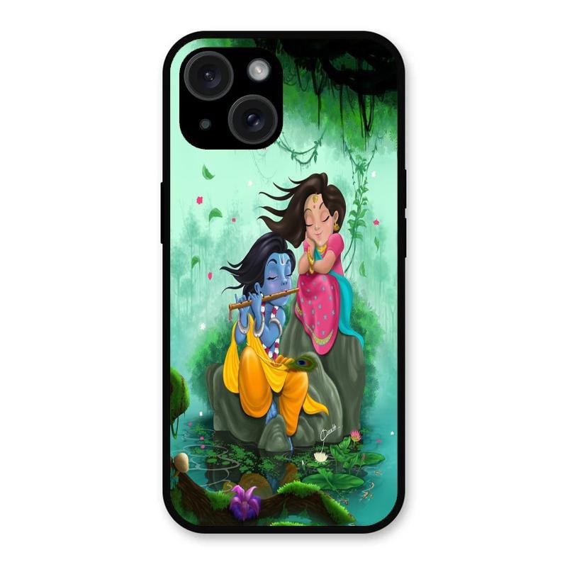 Divine Harmony Radha Krishna Glass Phone Case For iPhone 15