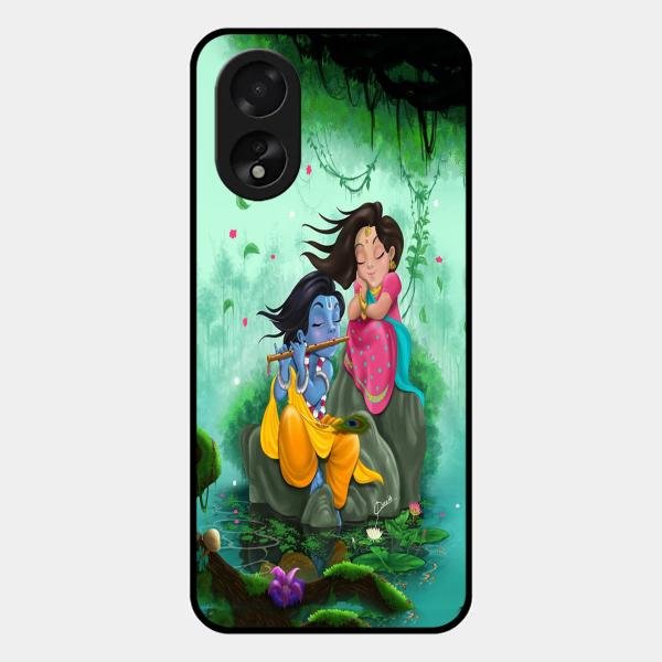 Divine Harmony Radha Krishna Glass Phone Case For Oppo A38