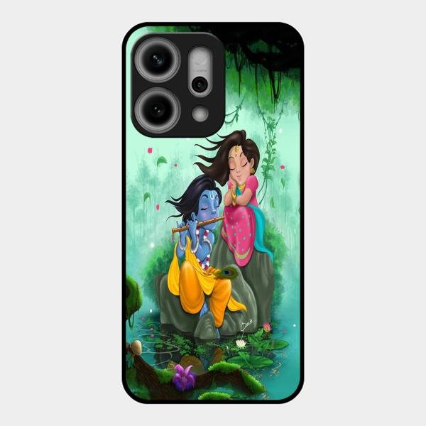 Divine Harmony Radha Krishna Glass Phone Case For Oppo Reno 14 Pro 5G