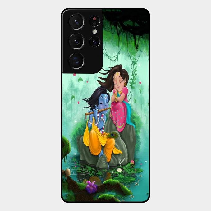 Divine Harmony Radha Krishna Glass Phone Case For Samsung Galaxy S21 Ultra