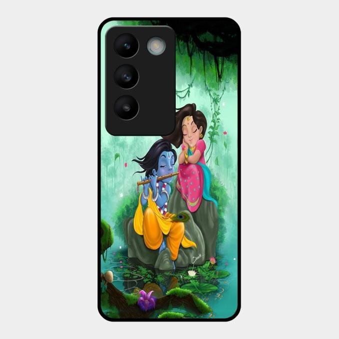 Divine Harmony Radha Krishna Glass Phone Case For Vivo T3 5G