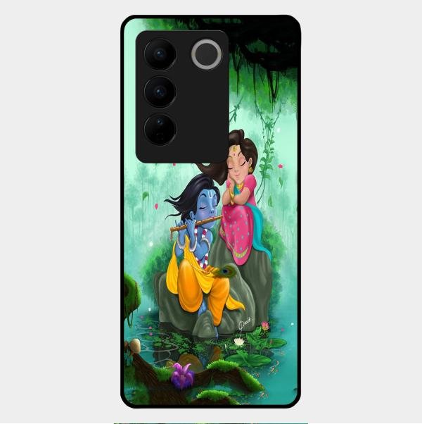 Divine Harmony Radha Krishna Glass Phone Case For Vivo V27 Pro 5G
