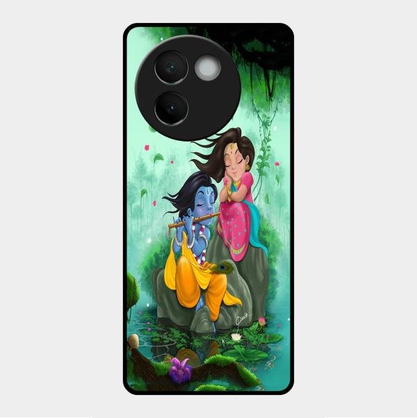 Divine Harmony Radha Krishna Glass Phone Case For Vivo V30E 5G