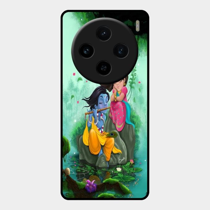 Divine Harmony Radha Krishna Glass Phone Case For Vivo X100 5G