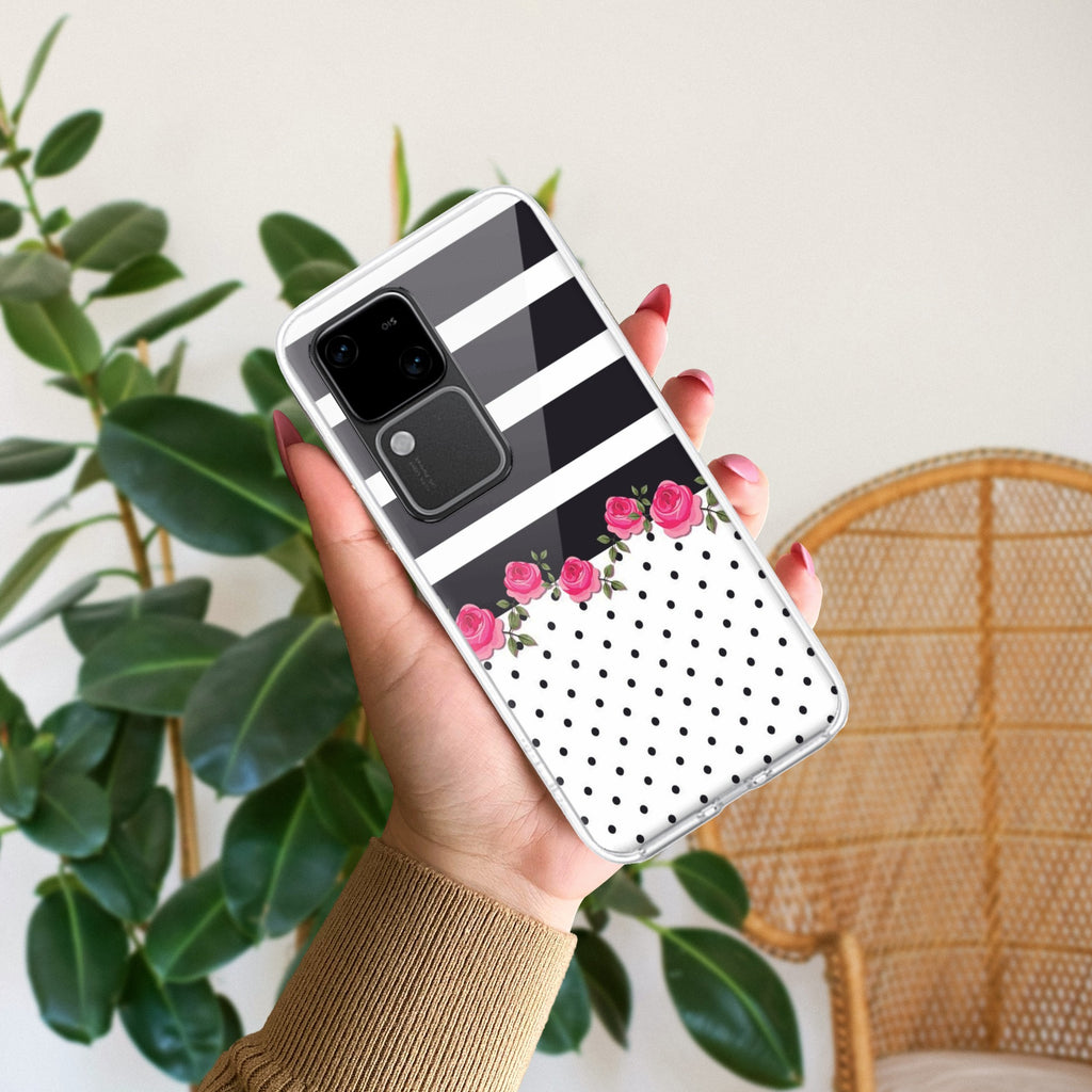 Elegant Rose Parad Transparent Silicon Case For Vivo V30 5G