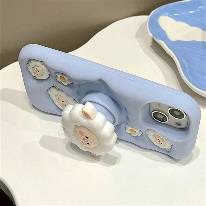 3D Cartoon Sheep Flock Case Funda Cotton Candy Cloud Pop Back Case with Holder - ShopOnCliQ