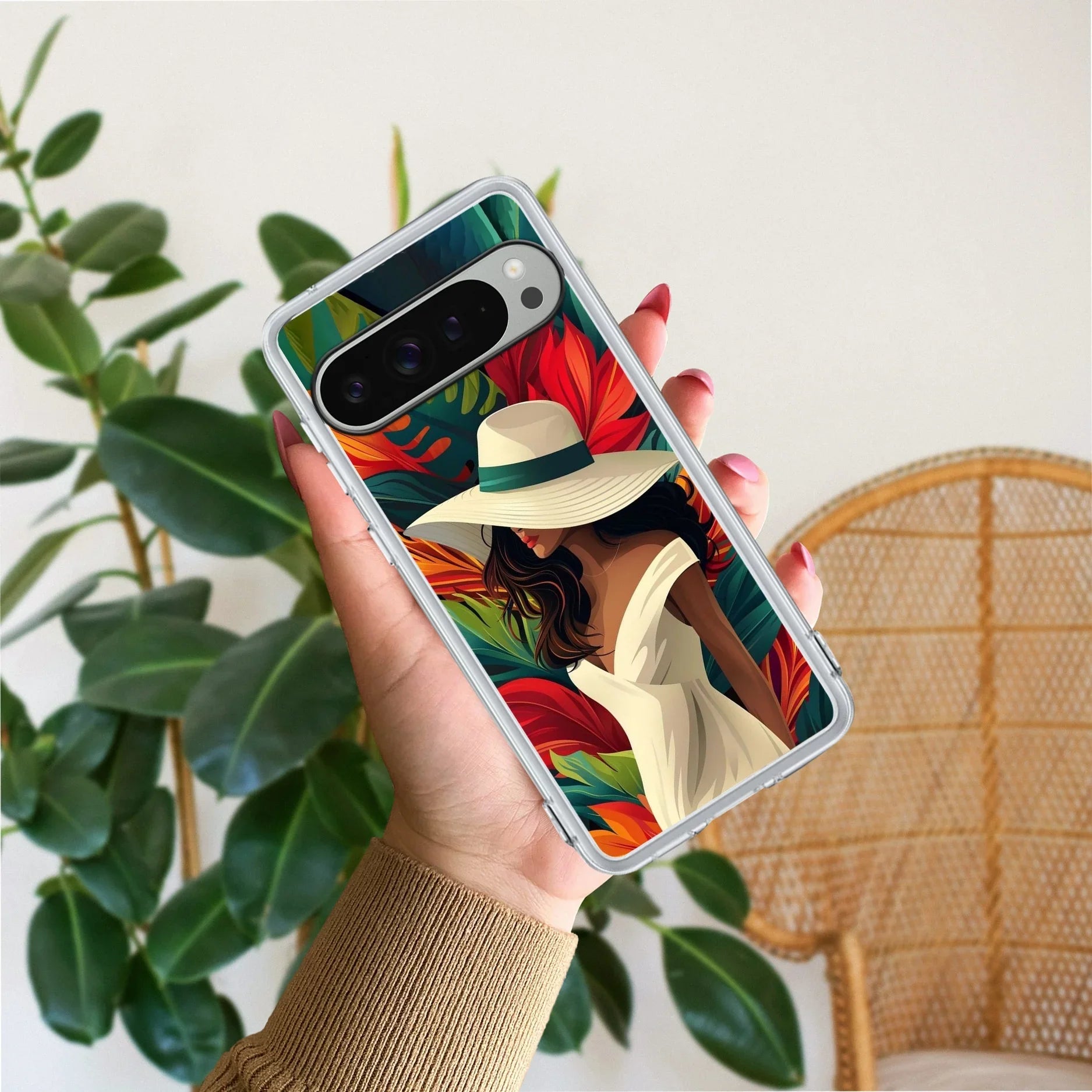 Fashionable Girl Hat Style Tropical Elegance Transparent Silicone Case For Google - ShopOnCliQ