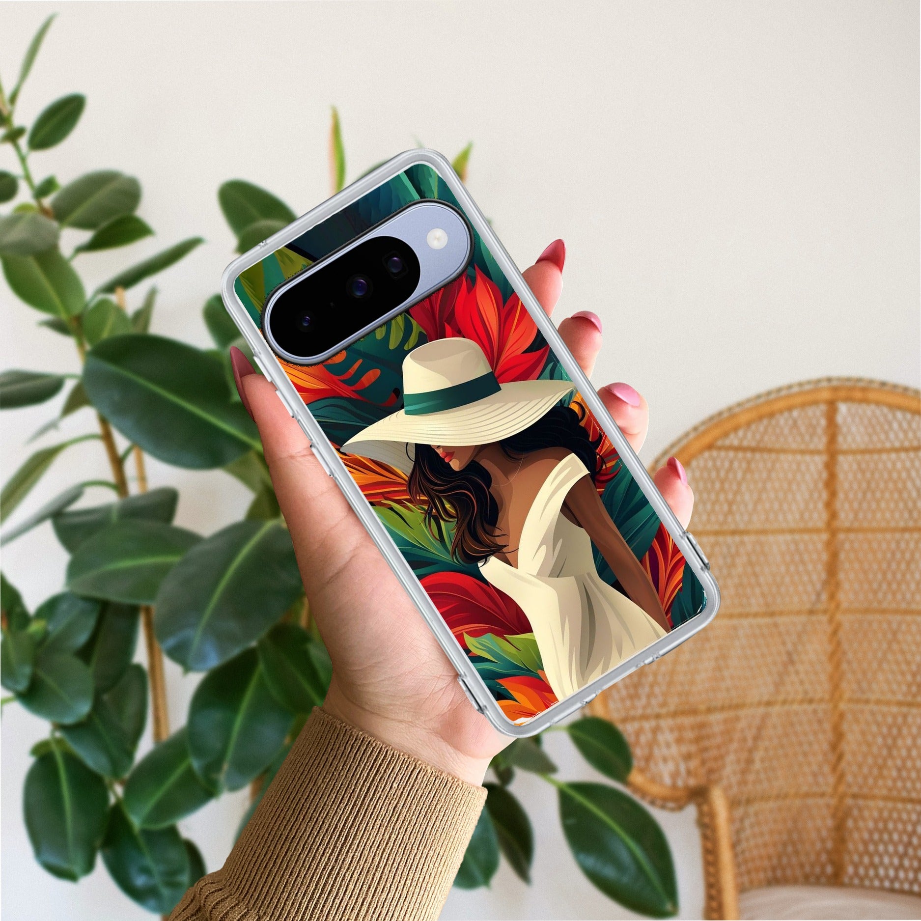 Fashionable Girl Hat Style Tropical Elegance Transparent Silicone Case For Google - ShopOnCliQ