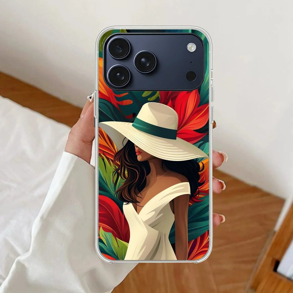 Fashionable Girl Hat Style Tropical Elegance Anti Yellow Case For iPhone 17 Pro Max