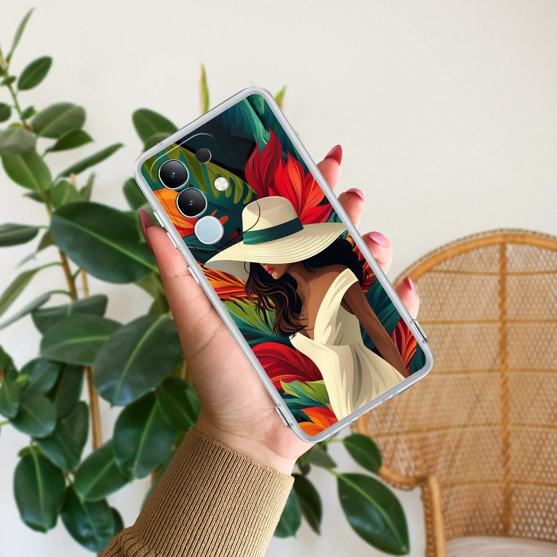 Fashionable Girl Hat Style Tropical Elegance Transparent Silicone Case For iQOO Z7 5G
