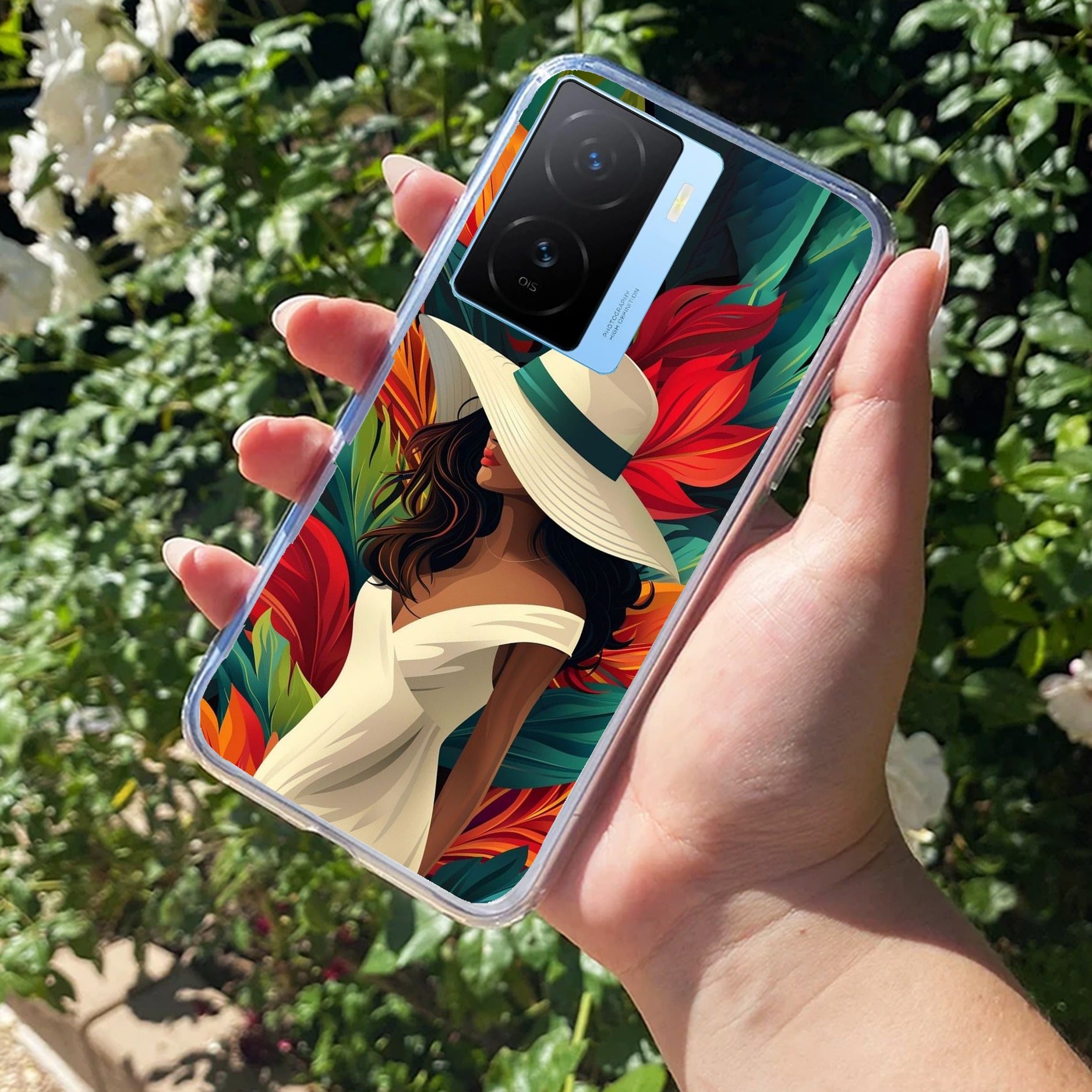 Fashionable Girl Hat Style Tropical Elegance Transparent Silicone Case For iQOO Z7s 5G